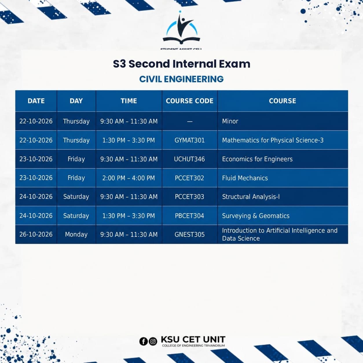 Civil Engineering (CE) — KTU S3 Timetable