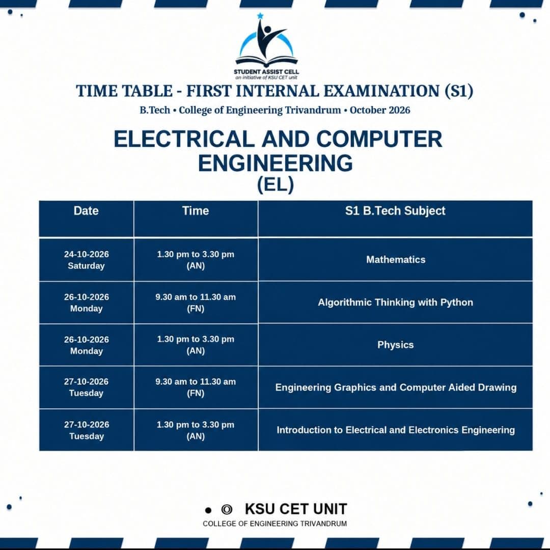 Electrical & Computer Engineering (EL) — KTU S1 Timetable