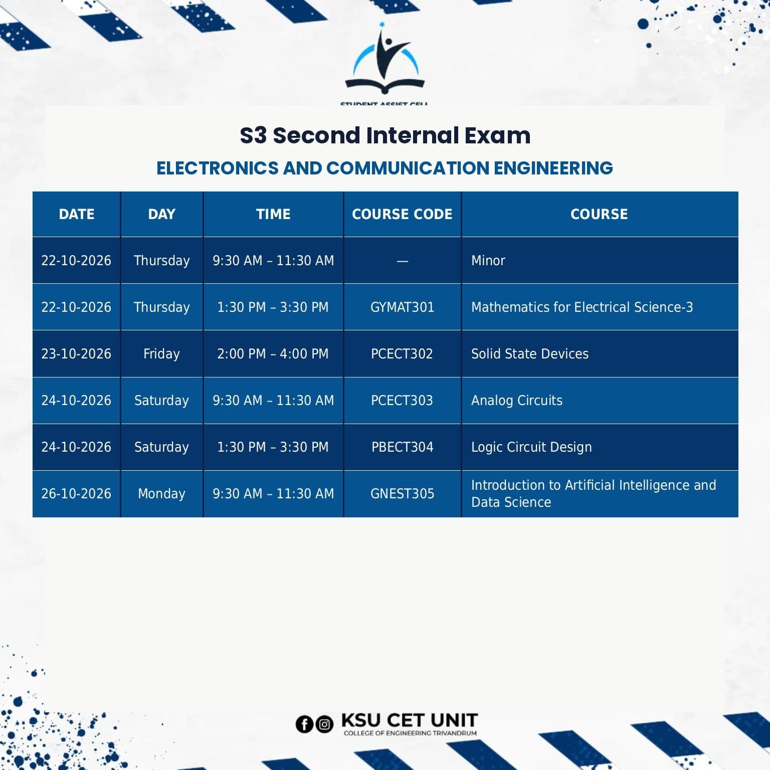 Electronics & Communication Engineering (ECE) — KTU S3 Timetable
