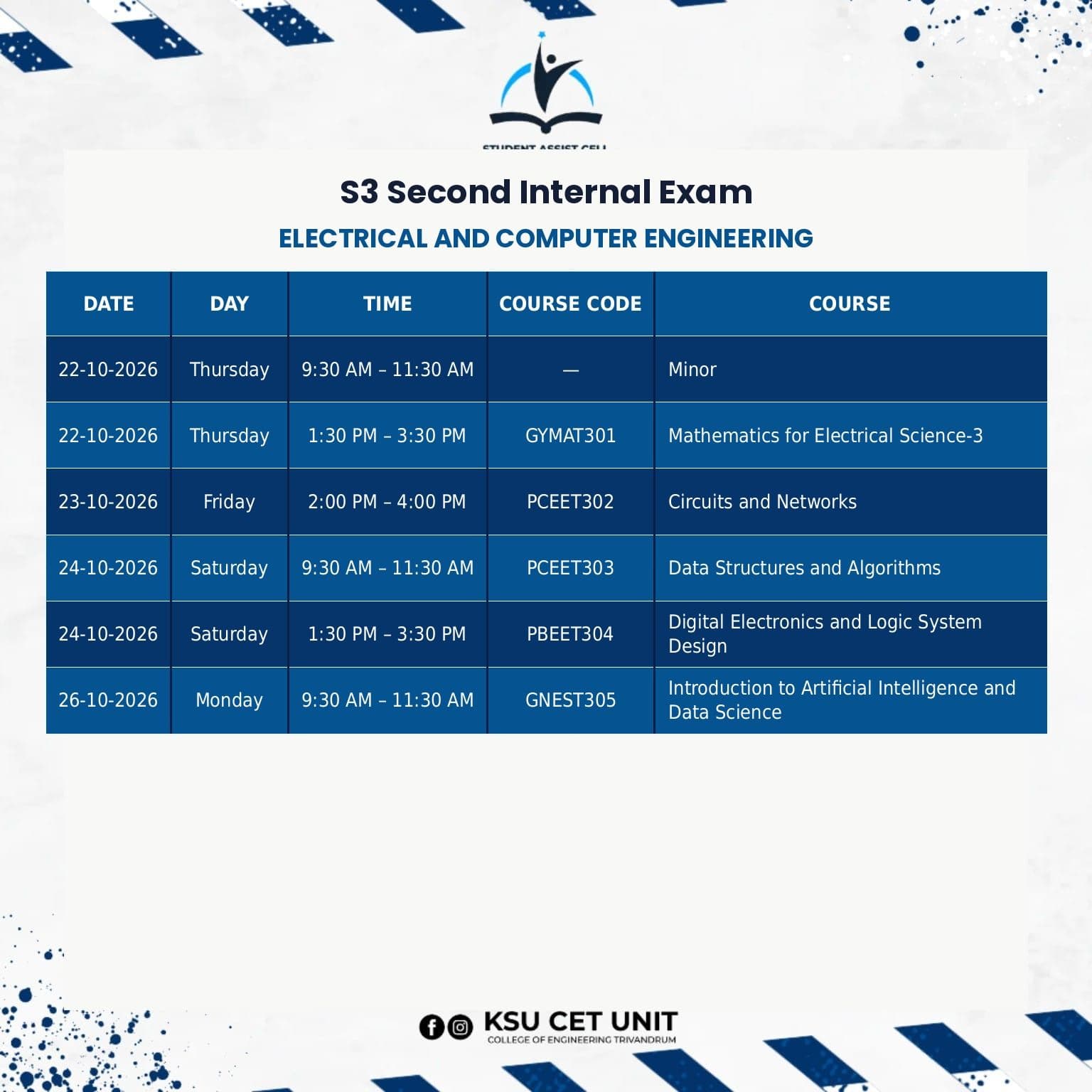Electrical & Computer Engineering (EL) — KTU S3 Timetable